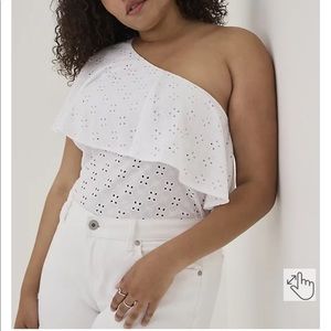 Torrid off one shoulder white ruffle eyelet lace shirt top. Brand new.